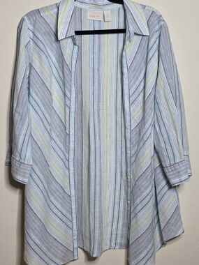 Chico's Striped Lightweight Shirt Jacket - Blue & Green